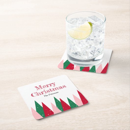カラフルなクリスマスツリー モダン スクエアペーパーコースター (インサイチュ)