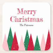 カラフルなクリスマスツリー モダン スクエアペーパーコースター (正面)
