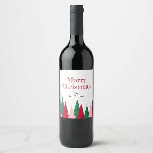 カラフルなクリスマスツリー モダン ワインラベル (正面)