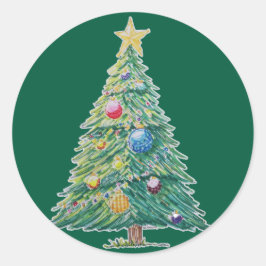 カラフルなクリスマスツリー ラウンドシール