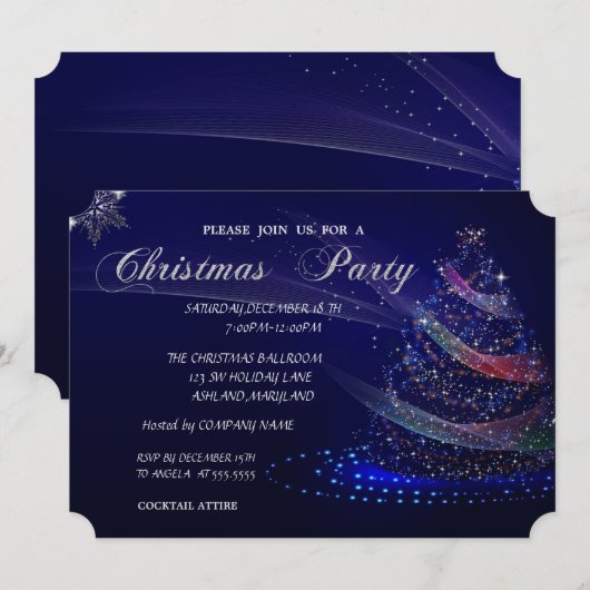 カラフルなクリスマスツリー、会社のクリスマスパーティー 招待状 (正面/裏面)