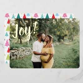 カラフルなクリスマスツリー 喜び ワンフォト 箔シーズンカード