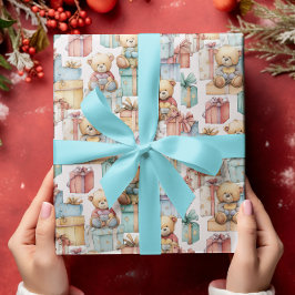 カラフルなクリスマステディベアの包装紙 ラッピングペーパー