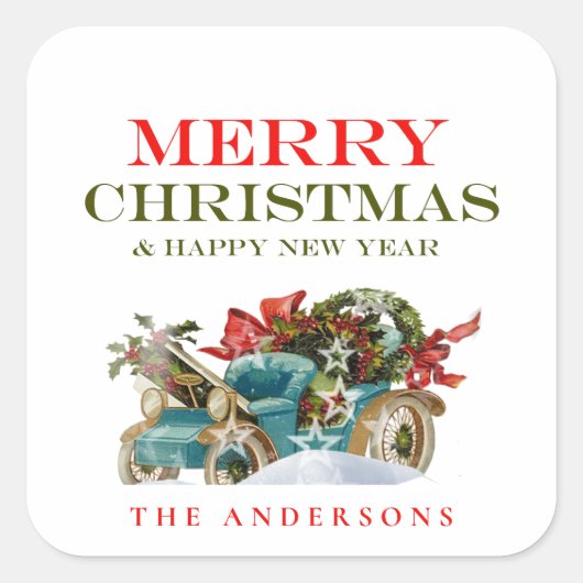 カラフルなクリスマスネームビークル メリークリスマス スクエアシール (正面)