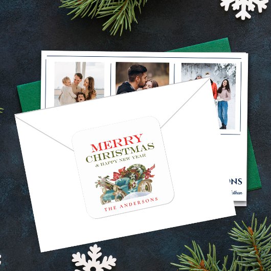 カラフルなクリスマスネームビークル メリークリスマス スクエアシール