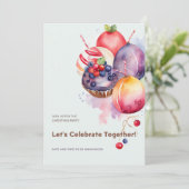 カラフルなクリスマスプディング、フルーツケーキ、お菓子 招待状 (スタンド正面)