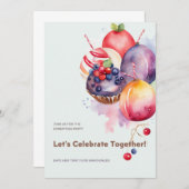 カラフルなクリスマスプディング、フルーツケーキ、お菓子 招待状 (正面/裏面)