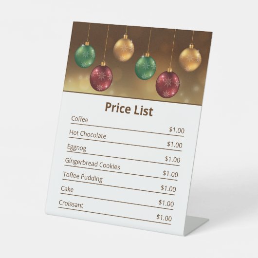 カラフルなクリスマスボールの価格表 台座サイン (正面)
