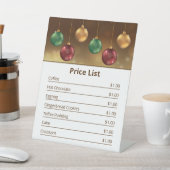カラフルなクリスマスボールの価格表 台座サイン (インサイチュ)