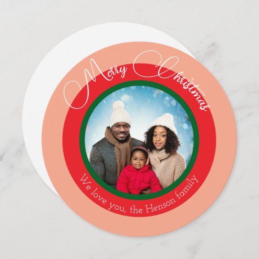 カラフルなクリスマス家族写真ホリデー シーズンカード (正面/裏面)