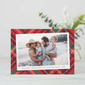 カラフルなクリスマス柄のチェックの1枚の写真 シーズンカード (スタンド正面)
