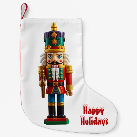 カラフルなクリスマス・くるみ割り人形のおもちゃ スモールクリスマスストッキング (正面)