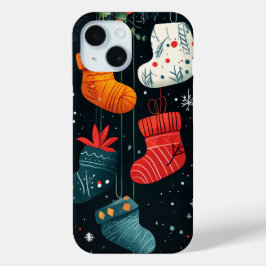 カラフルなクリスマス・ストッキングのホリデー装飾 iPhone 15ケース