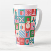 カラフルなクリスマス+テーマのホリデーアイコングリッド カフェラテマグ (右アングル)