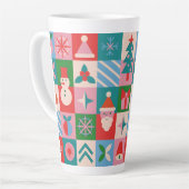 カラフルなクリスマス+テーマのホリデーアイコングリッド カフェラテマグ (左アングル)
