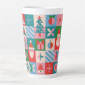 カラフルなクリスマス+テーマのホリデーアイコングリッド カフェラテマグ (正面)