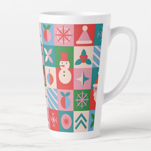 カラフルなクリスマス+テーマのホリデーアイコングリッド カフェラテマグ (右)