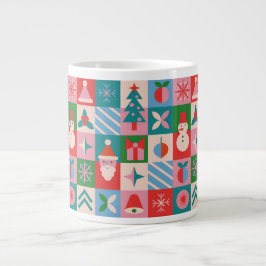カラフルなクリスマス+テーマのホリデーアイコン+グリッド ジャンボコーヒーマグカップ