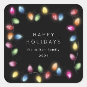 カラフルなクリスマス ライトのモノグラム スクエアシール (正面)