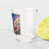 カラフルなクリーブランドのスカイライン抽象アート ショットグラス (右)