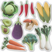カラフルなクロシェ野菜きのこフードクラフト シール (正面)