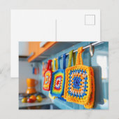 カラフルなクロシェ鍋敷き グラニー・スクエアから作られた ポストカード (正面/裏面)