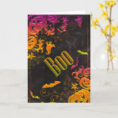 カラフルなグラデーション ハロウィン Boo カード (黄色い花)