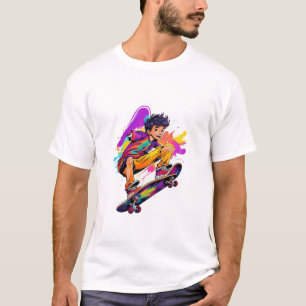 カラフルなグラフィティイラストスケートボーディング Tシャツ