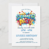 カラフルなグラフィティスタイルのサマーParty 招待状 (正面)