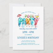 カラフルなグラフィティスタイルのプールパーティー招待状 招待状 (正面)