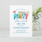 カラフルなグラフィティスタイルのプールパーティー招待状 招待状 (スタンド正面)