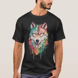 カラフルなグラフィティペイントのオオカミの肖像画 Tシャツ