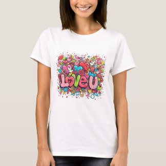 カラフルなグラフィティラブUウィメンズTシャツ Tシャツ