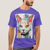 カラフルなグラフィティ猫のキャラクター Tシャツ (正面)
