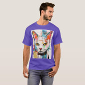 カラフルなグラフィティ猫のキャラクター Tシャツ (正面フル)
