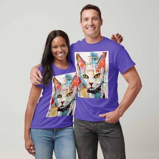 カラフルなグラフィティ猫のキャラクター Tシャツ (ユニセックス)