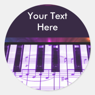 カラフルなグランドピアノキーボードおよび音楽ノート ラウンドシール