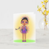 カラフルなグリッターの女の子とのハッピーバースデー カード (黄色い花)