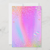 カラフルなグリッター ユニコーン レインボー ファイブ バースデー 招待状 (裏面)