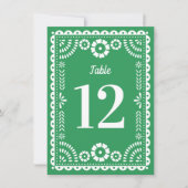 カラフルなグリーンのパペル・ピカド ウェディングテーブルナンバー 招待状 (正面)