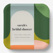 カラフルなグルービー レトロ アーチ アブストラクト ブライズシャワー ペーパープレート (正面)