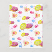 カラフルなグレーズを飾ったかわいいドーナツの陶器のオーナメント ポストカード (正面)