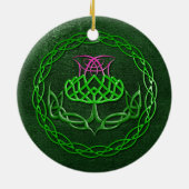 カラフルなケルト結び目模様のアザミ セラミックオーナメント (裏面)