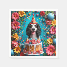 カラフルなケーキで誕生日を祝う幸せな犬 スタンダードカクテルナプキン