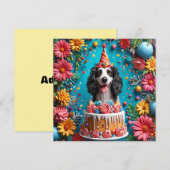 カラフルなケーキで誕生日を祝う幸せな犬 招待状 (正面/裏面)