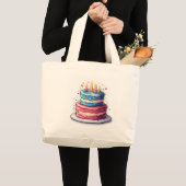 カラフルなケーキデザインのケーキ ラージトートバッグ (正面(商品))