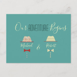 カラフルなゲイウェディング・セーブ・ザ・デート 案内ポストカード