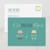 カラフルなゲイウェディング・セーブ・ザ・デート 案内ポストカード (正面/裏面)