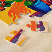 カラフルなコテージ 明るい黄色の家と庭園 ジグソーパズル (側面)