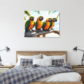 カラフルなコンゴウインコのビーチバードアート キャンバスプリント (インサイチュ (寝室))